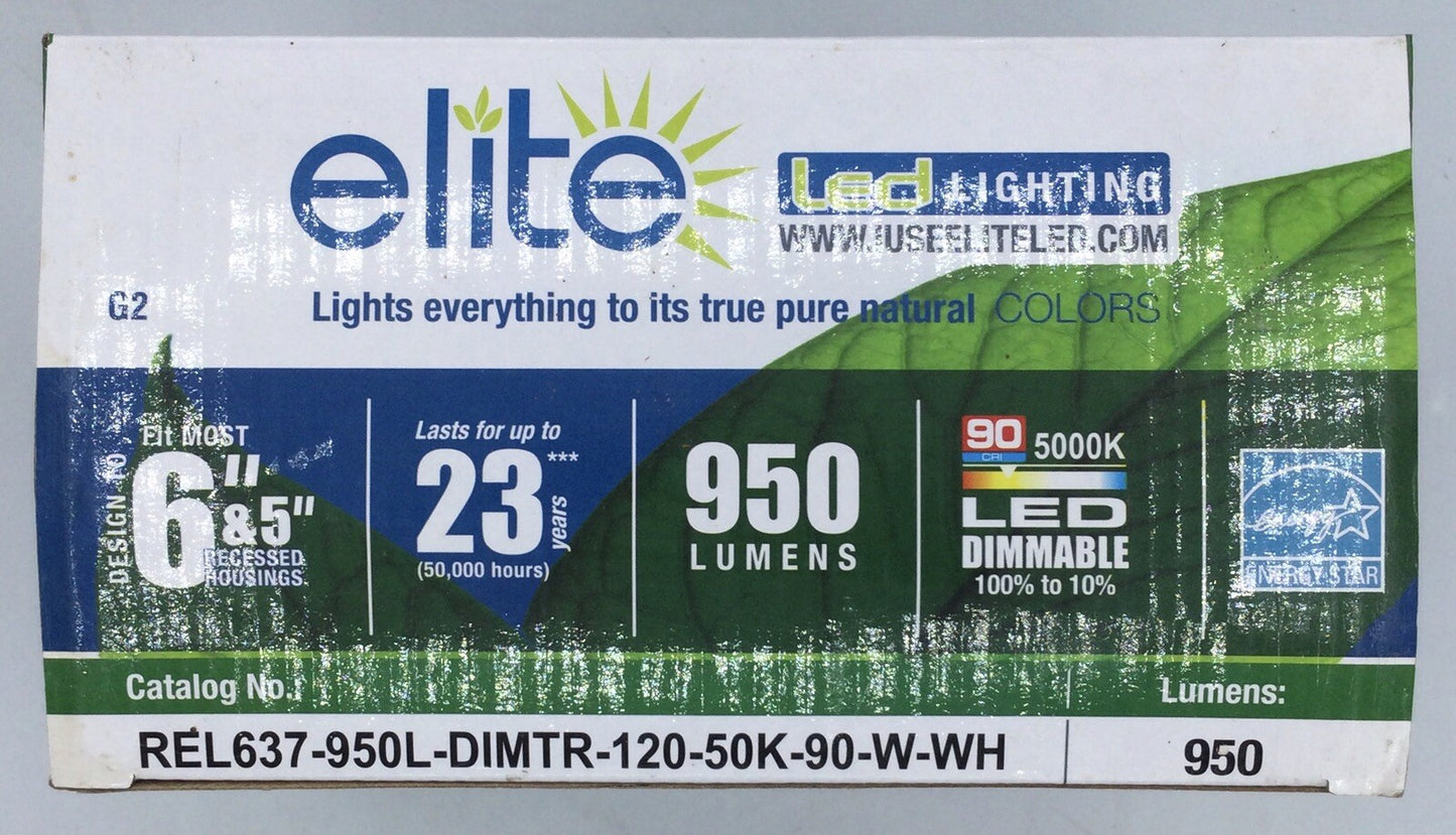 Elite REL637-950L-DIMTR-120-50K-90-W-WH 5/6" LED Retrofit Baffle Trim