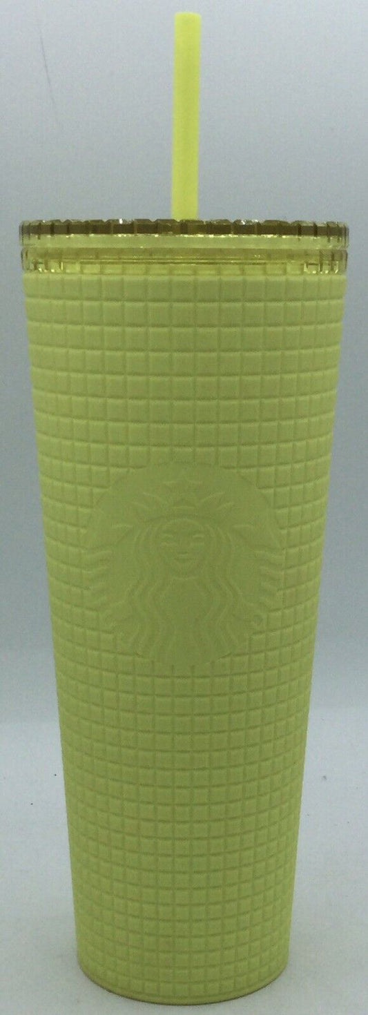 Starbucks Meadow Yellow Soft Touch Square Grid Round Tumbler Cold Cup 24 oz