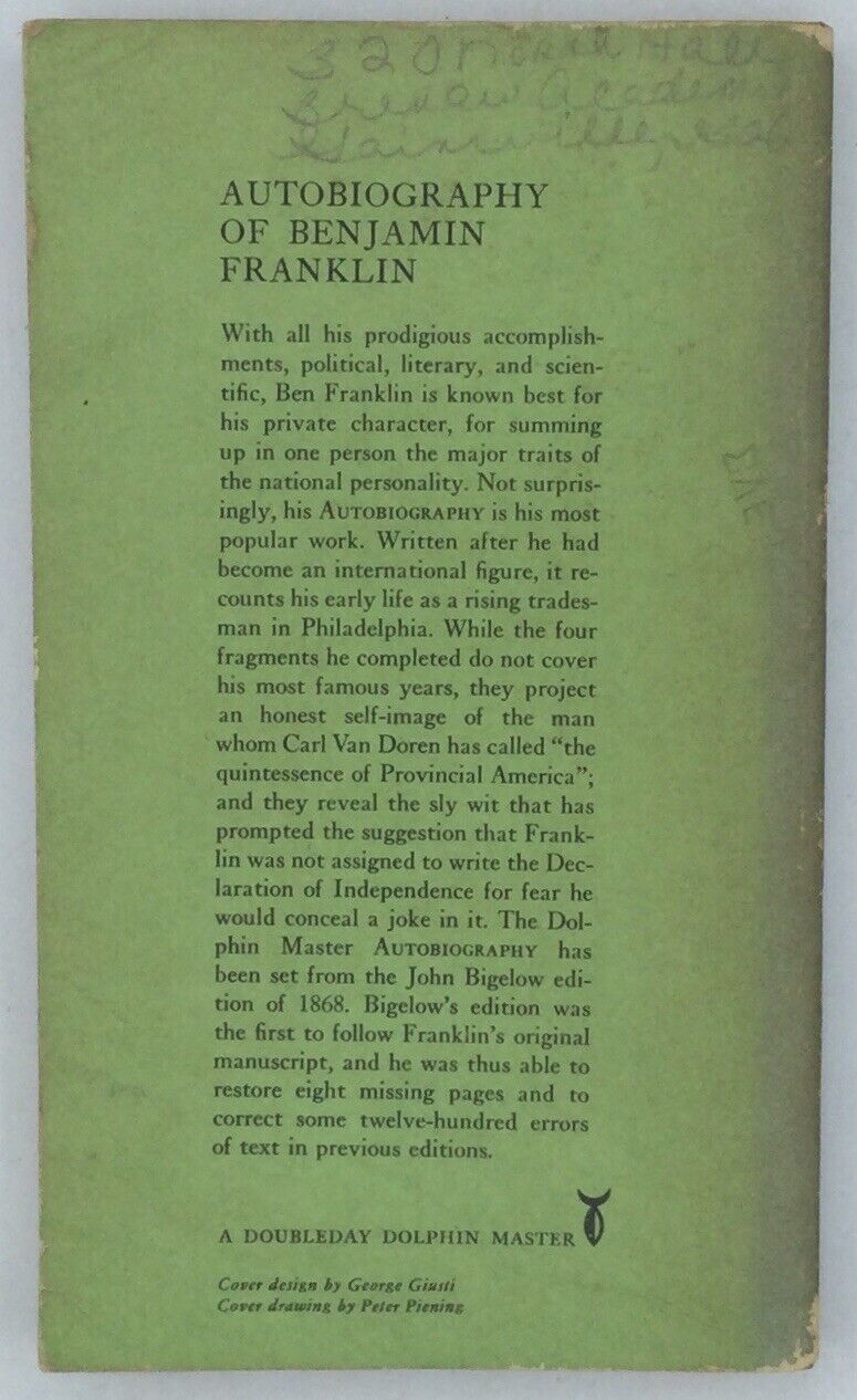 Doubleday Dolphin Autobiography of Benjamin Franklin (c. 1950 Trade Paperback)
