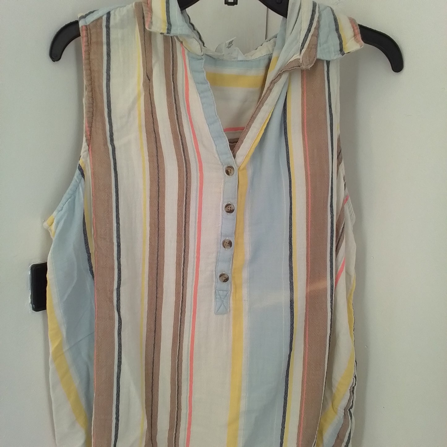 TIME AND TRU Women's Blouse XXL - White, Brown, Aqua, Cotton
