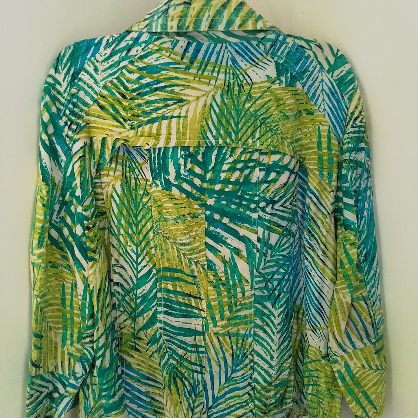 Ruby Rd Women's Jacket Size 18 Linen Rayon White Green Aqua Blue