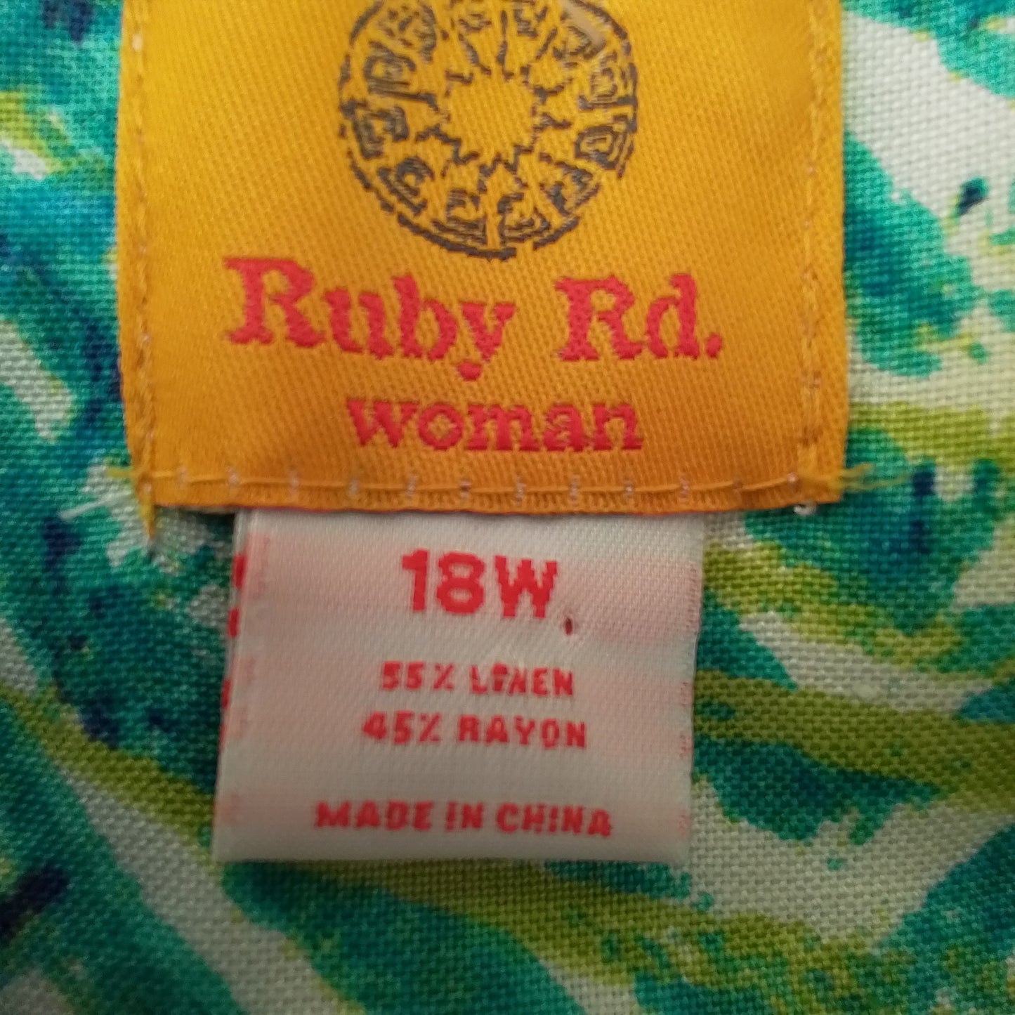 Ruby Rd Women's Jacket Size 18 Linen Rayon White Green Aqua Blue