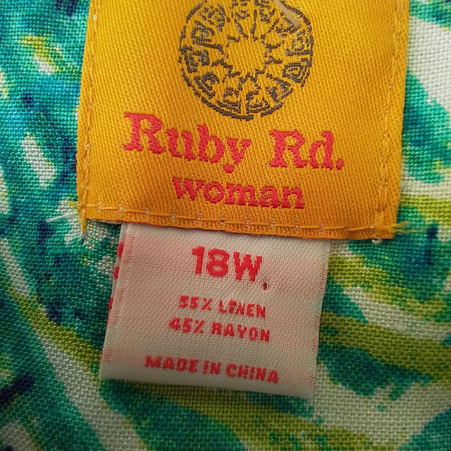 Ruby Rd Women's Jacket Size 18 Linen Rayon White Green Aqua Blue