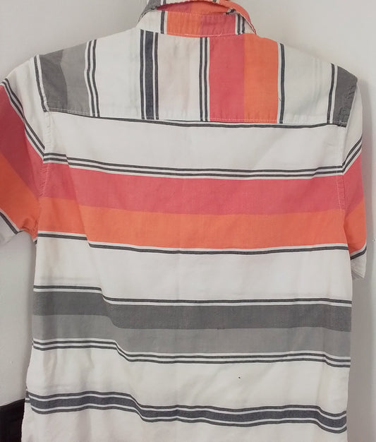 Aéropostale Men's Petite Orange Grey Striped Cotton Button Up Shirt - Size S