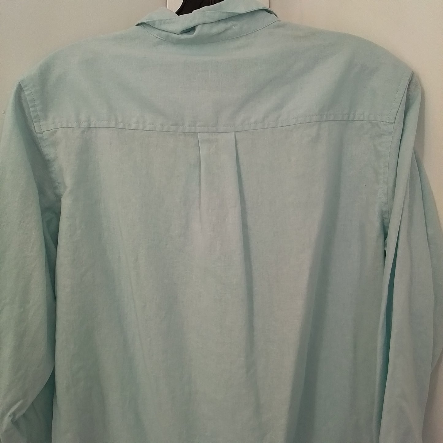 Men's Aqua Button Up Shirt - Size S, Cotton/Linen