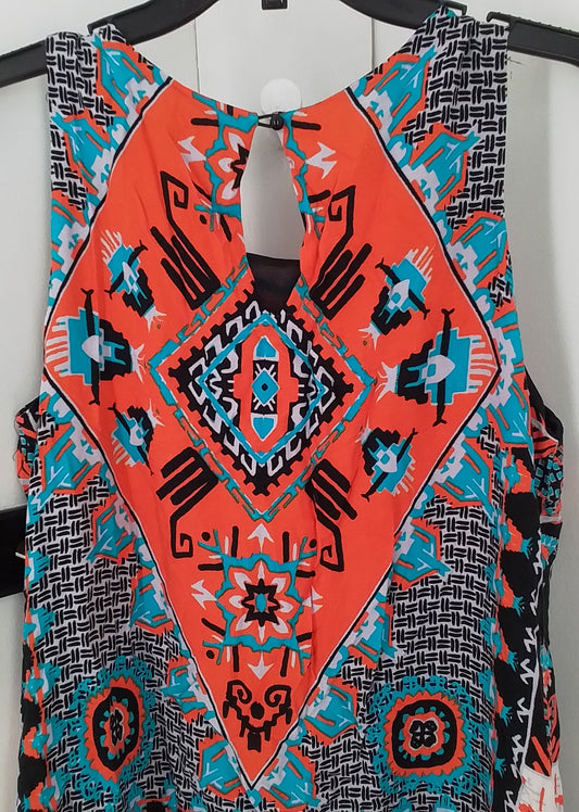 Women's Dress - M - Orange/Black/Aqua