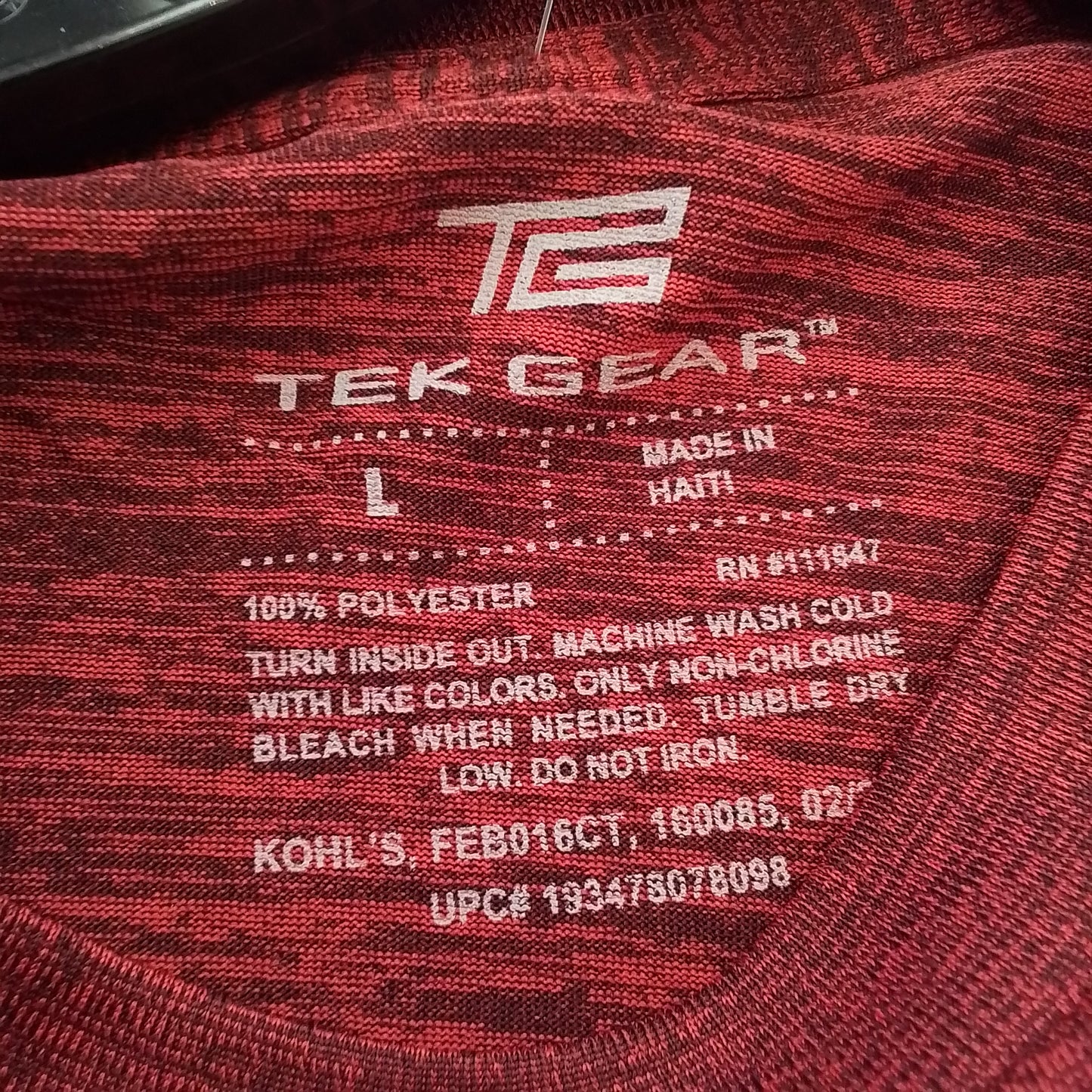 Tek Gear Kids Red T-Shirt, Size L, Polyester