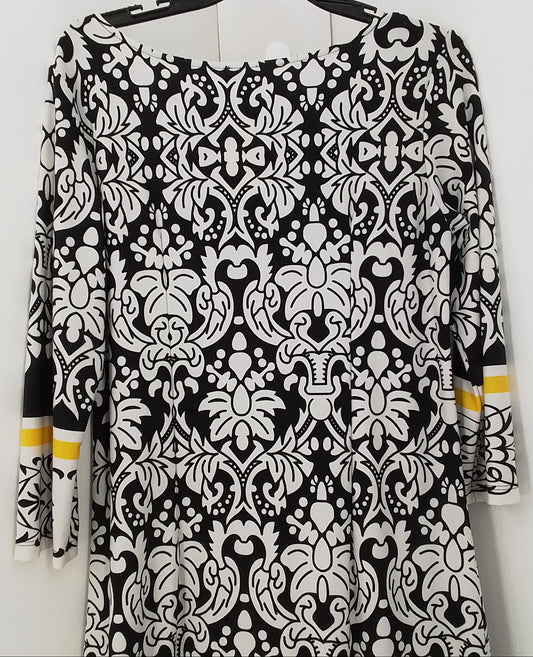 Women's Polyester Dress - Black/White/Yellow (M)