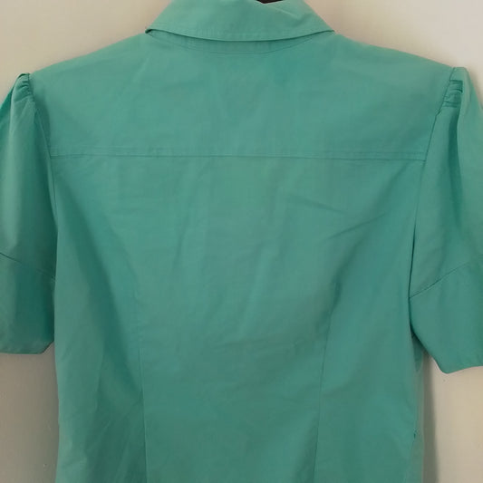 Women's Teal Button Up Shirt - Size M, Cotton/Polyester