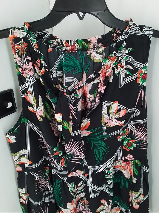 Women's Polyester Blouse - M - Black/Salmon/Green/Floral