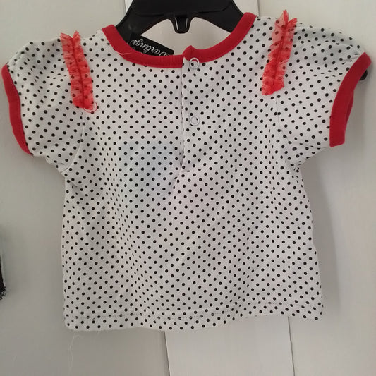 Kids Shirt, 12 Months, Cotton/Polyester, White/Red/Black/Polka Dots