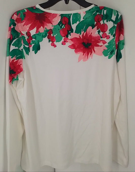 Kim Rogers Women's Cotton Shirt - L - White/Red/Green