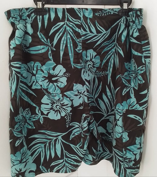 Men's Polyester Swim Trunks - Teal/Black, Size L
