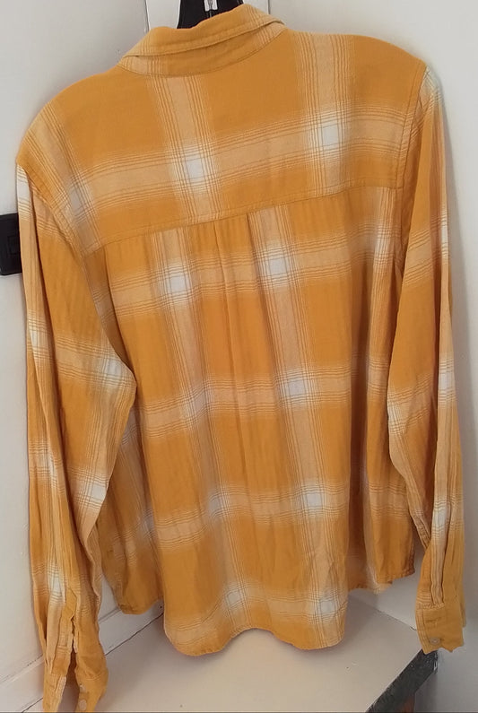 Women's XL Cotton Button Up Shirt - Yellow/White