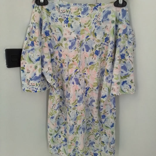 Lauren Conrad Women's Cotton Shirt - Size L - White, Green, Blue, Salmon