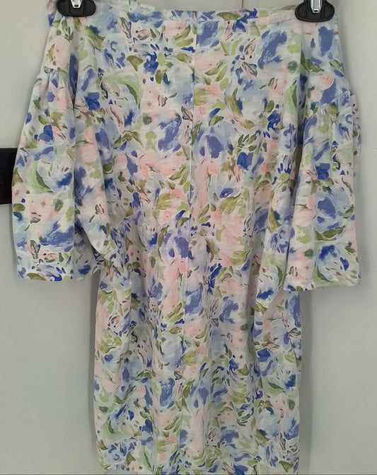 Lauren Conrad Women's Cotton Shirt - Size L - White, Green, Blue, Salmon