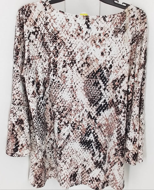 Ellen Tracy Women's Blouse L White/Brown Polyester