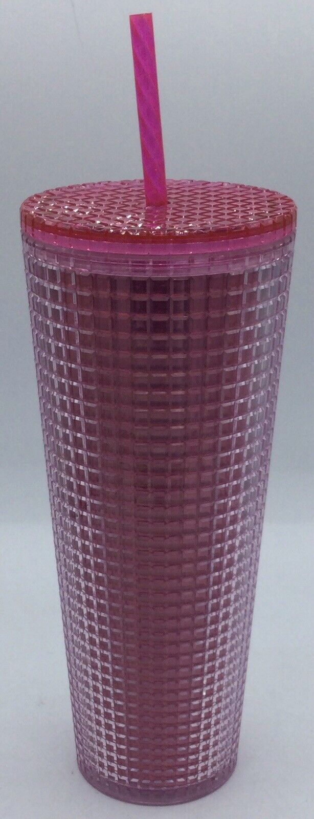 Starbucks 2023 Iridescent Bubblegum Grid Pink Silver Cold Cup 24oz Venti Tumbler