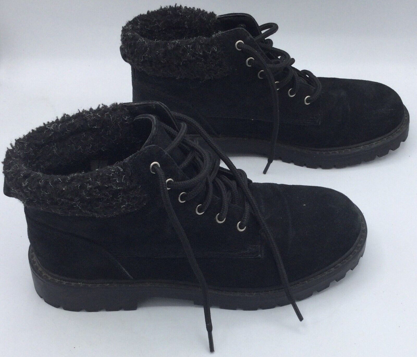 Predictions Black Suede Lace-Up Leather Snow Boots Size 7.5