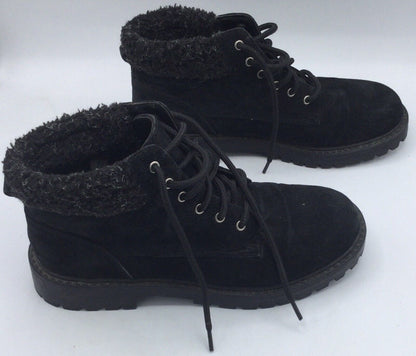 Predictions Black Suede Lace-Up Leather Snow Boots Size 7.5