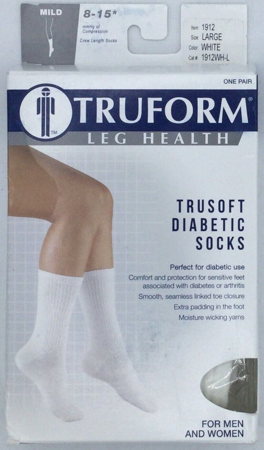 TRUFORM Leg Health TruSoft Diabetic Socks Unisex White L 8-15mmHg - Lot of 12