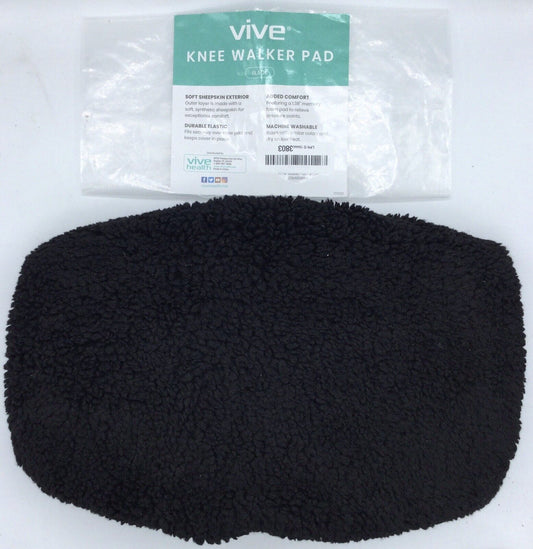 Vive Knee Walker Pad - Memory Foam and Faux Wool/Synthetic Sheepskin - Black