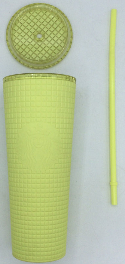 Starbucks Meadow Yellow Soft Touch Square Grid Round Tumbler Cold Cup 24 oz