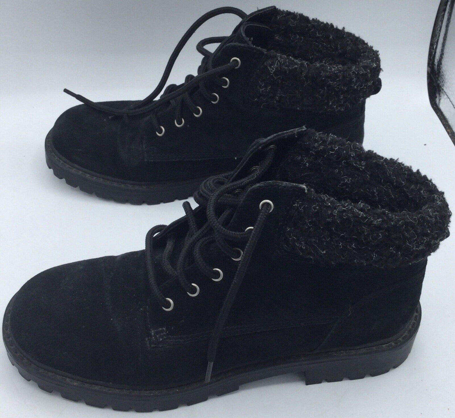 Predictions Black Suede Lace-Up Leather Snow Boots Size 7.5