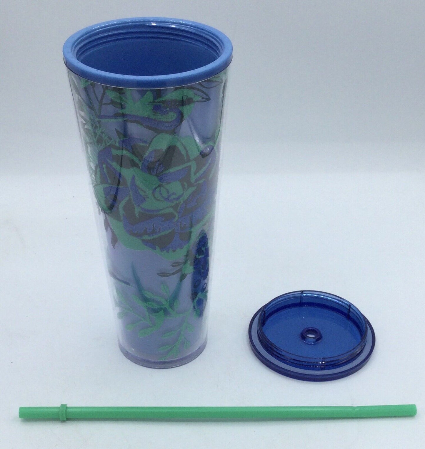 Starbucks Blue and Green Flower 24oz Cold Cup Tumbler w/ Lid & Straw