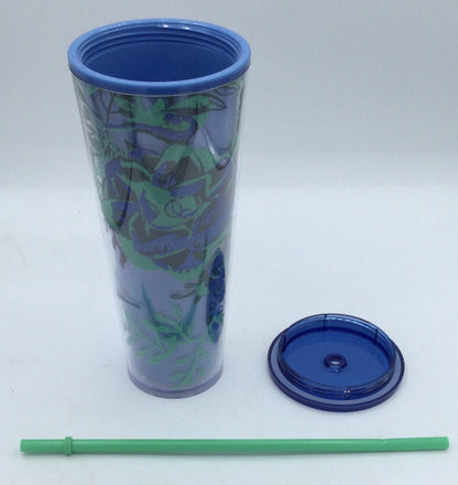 Starbucks Blue and Green Flower 24oz Cold Cup Tumbler w/ Lid & Straw