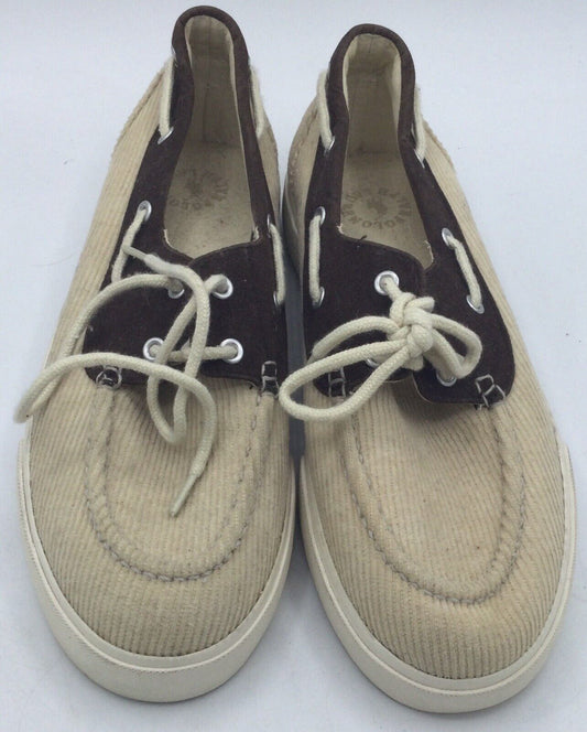 Polo Ralph Lauren Lilia Beige Corduroy Brown Micro Suede Deck Boat Shoe Size 9B