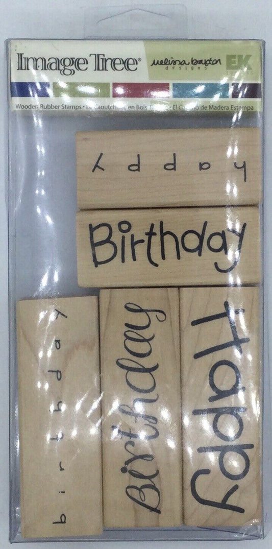 Image Tree Set of 6 (minus 1) Mounted Wooden Rubber Stamps "Happy Birthday"