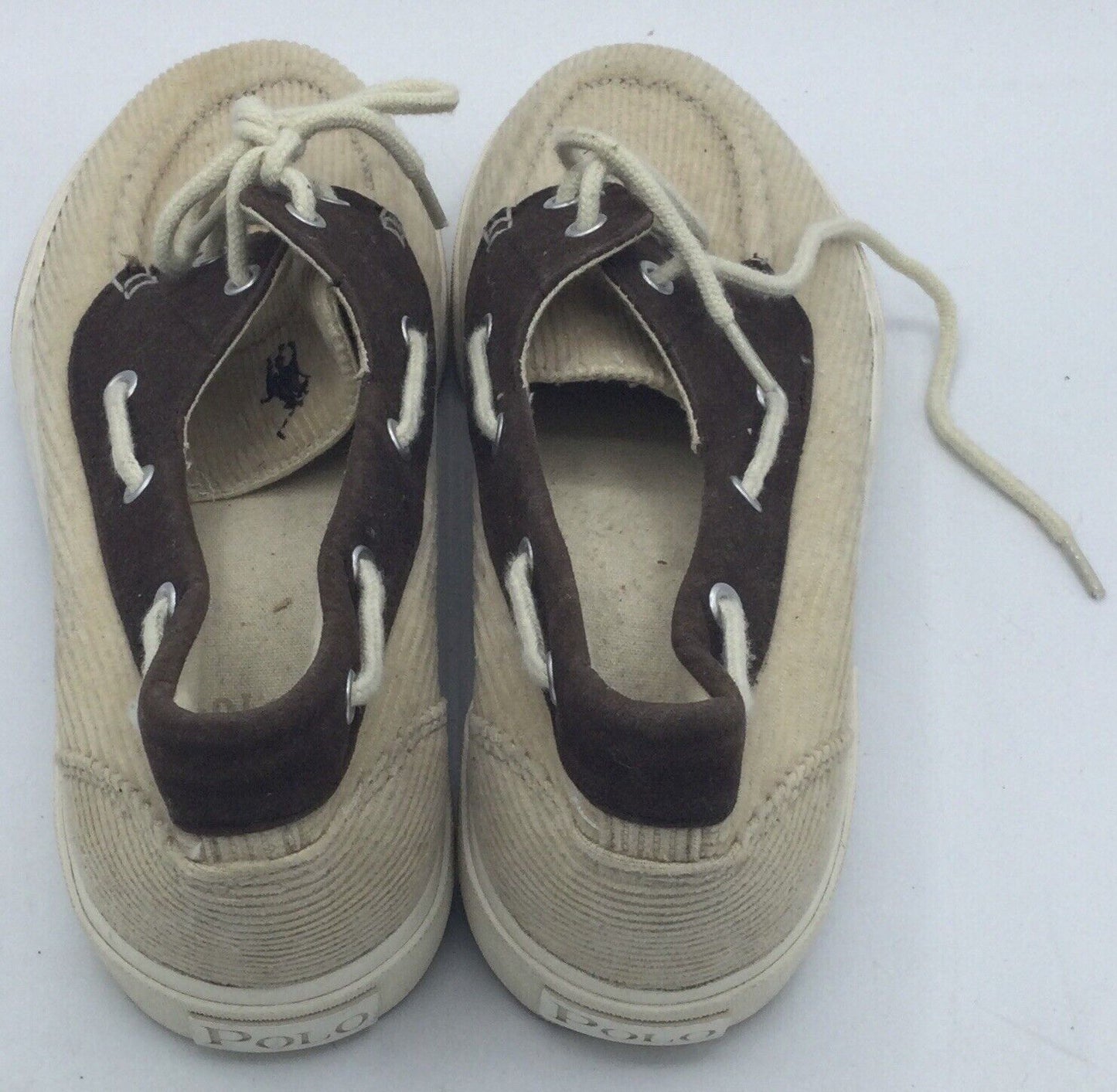 Polo Ralph Lauren Lilia Beige Corduroy Brown Micro Suede Deck Boat Shoe Size 9B