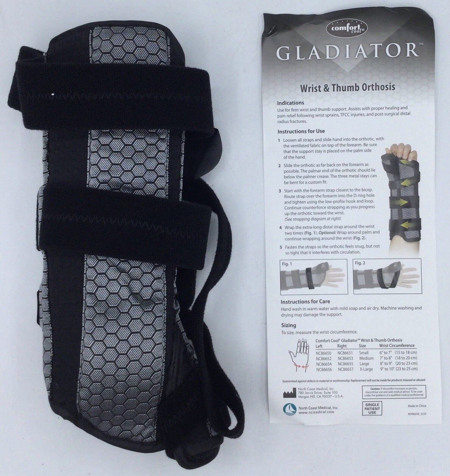 North Coast Medical Comfort Cool Gladiator Wrist and Thumb Orthosis Left, Medium