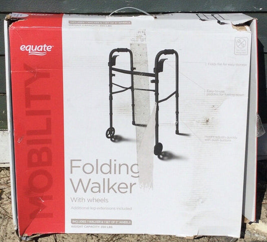 Equate Folding Walker with Wheels - Black