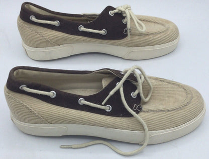 Polo Ralph Lauren Lilia Beige Corduroy Brown Micro Suede Deck Boat Shoe Size 9B