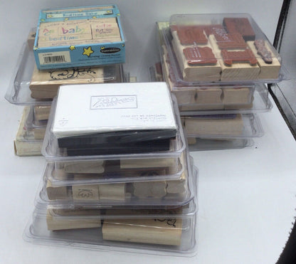 Lot of 102 Rubber Stamps w/ Stampin’ Up! Inkpad, 4 Blank Cards & Envelopes