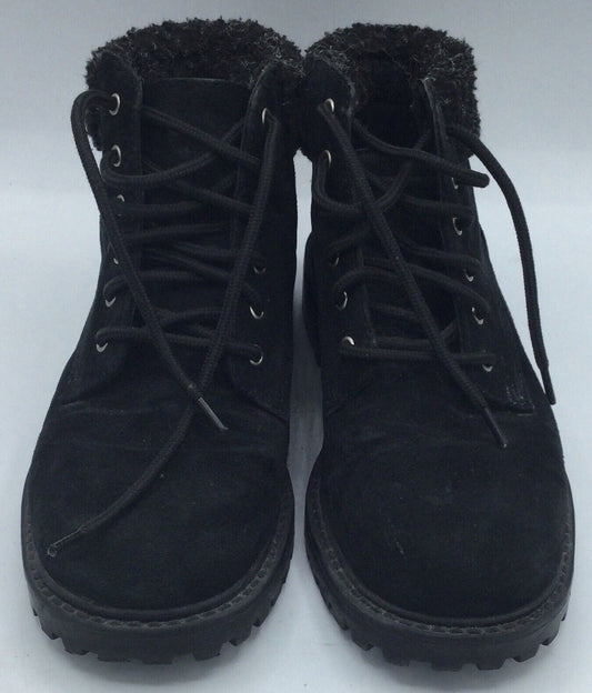 Predictions Black Suede Lace-Up Leather Snow Boots Size 7.5