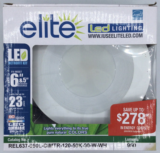 Elite REL637-950L-DIMTR-120-50K-90-W-WH 5/6" LED Retrofit Baffle Trim