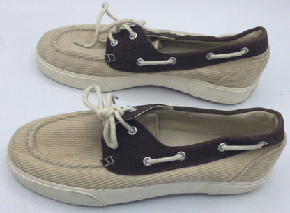 Polo Ralph Lauren Lilia Beige Corduroy Brown Micro Suede Deck Boat Shoe Size 9B