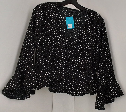 Derek Heart Women's Black And White Polka Dot Blouse