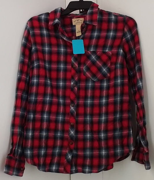 Blue Mountain Red and Blue Plaid Long Sleeve Button Down Shirt