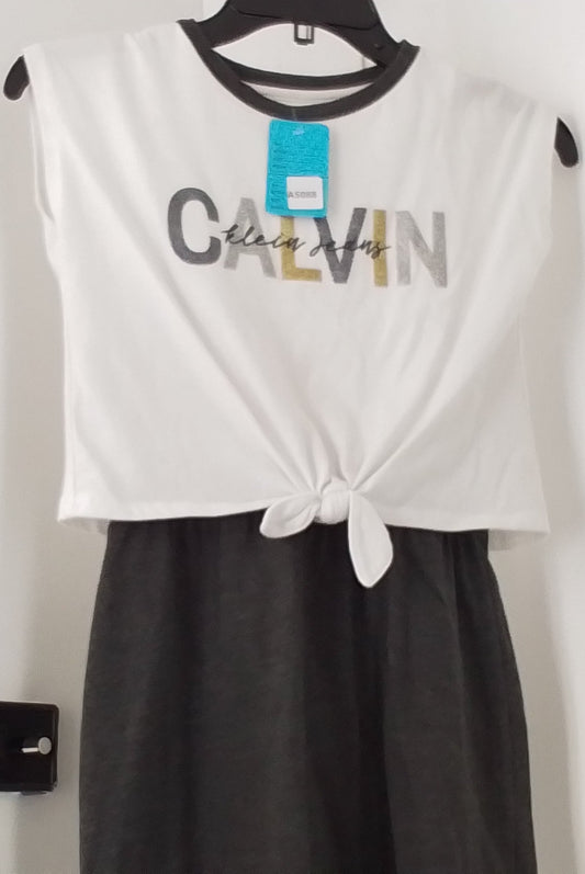 Calvin Klein White and Grey Girl's Dress