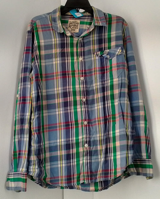 American Republic Men's Multicolored Long Sleeve Plaid Shirt