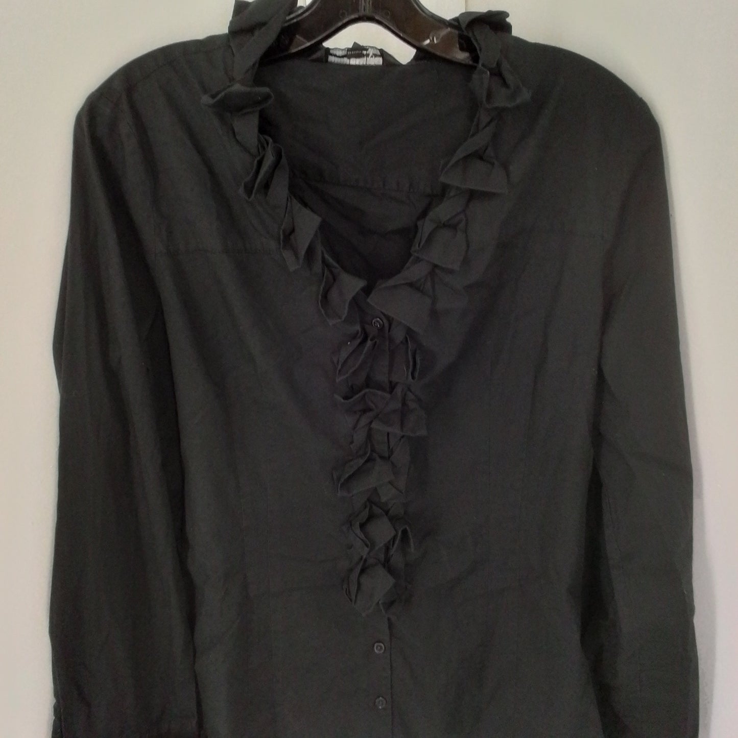 Express Women's Black Blouse, Size L, Button Down Ruffle