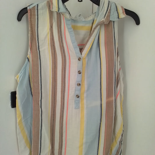 TIME AND TRU Women's Blouse XXL - White, Brown, Aqua, Cotton