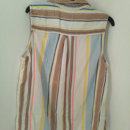 TIME AND TRU Women's Blouse XXL - White, Brown, Aqua, Cotton