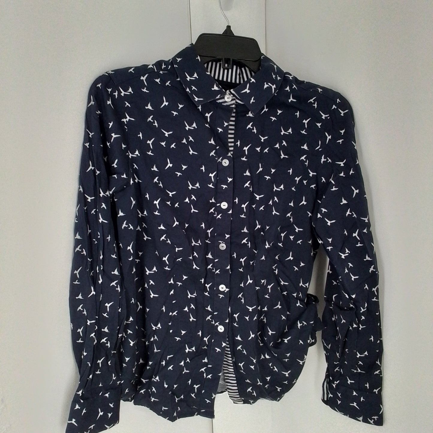 Women's Cotton Button Up Shirt - Blue/White, Size 8