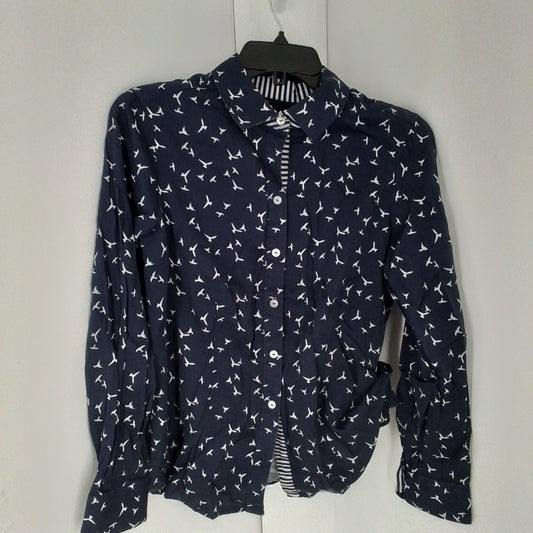 Women's Cotton Button Up Shirt - Blue/White, Size 8