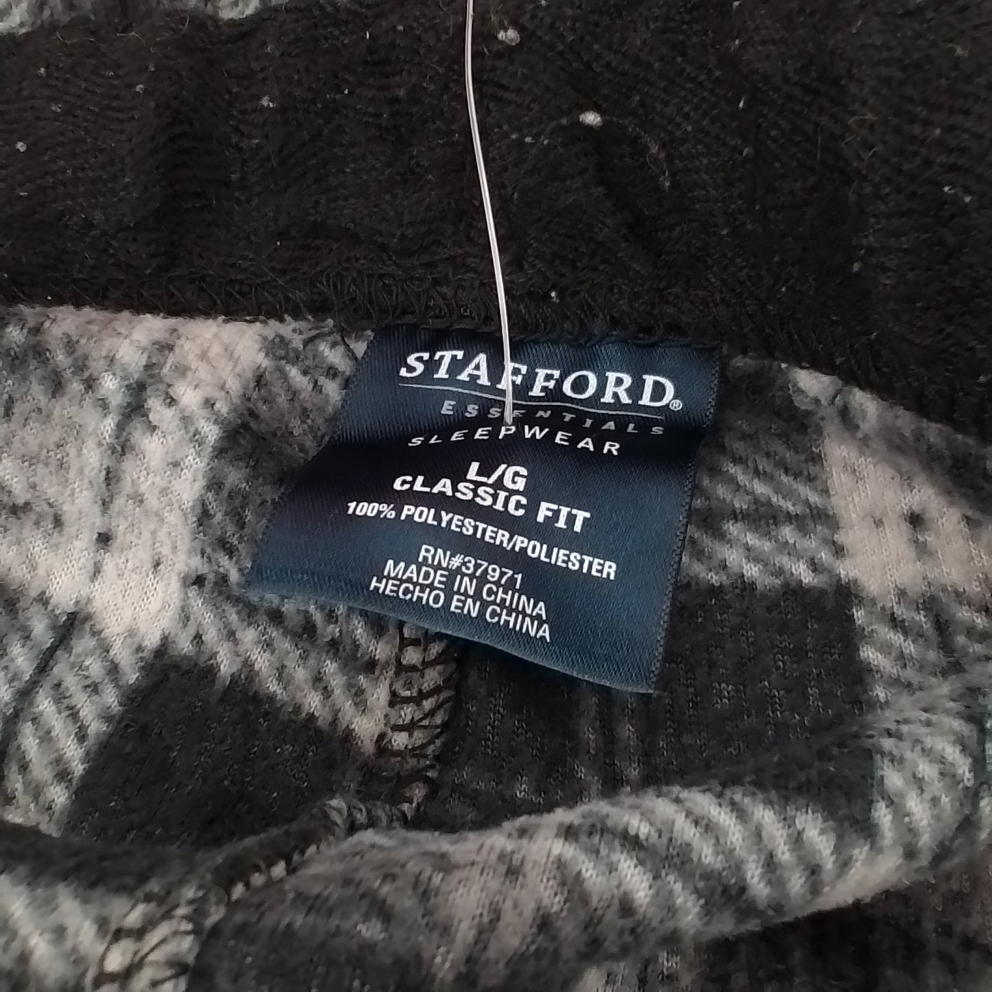Stafford Men's Pajama, Size L, Polyester, White/Black/Grey